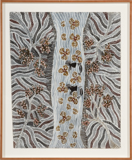 Yalmakany Marawili Women Harvesting Lillies, 2024; 9188-24; earth pigment on paper; 89.5 x 73.5 cm; enquire