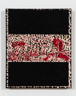 Daniel Boyd Untitled (PAHLDRMU), 2025; oil, ink and archival glue on paper mounted to board; 30 x 25 cm; enquire