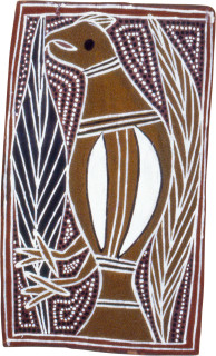 Charlie Djurritjini White Cockatoo, 1991; natural ochre on Stringybark; 45 x 26.5 cm; enquire