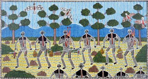 Robert Campbell Jnr Going Walkabout, 1988; acrylic on canvas; 121 x 229 cm; enquire