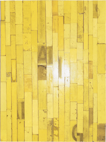 Rosalie Gascoigne Bush Yellow, 1993; retro-reflective road signs; 121.5 x 91.5 cm; enquire