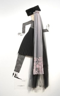Jacqueline Fraser  , 2004; Nylon hair, faux fur, black tulle, French hand beaded lace, Italian wool suiting, vylene stiffening, pleated polyester; 170 x 100 x 15 cm; enquire
