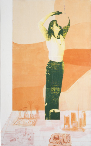 Geoff Lowe & Kathy Temin A Constructed World II, 1991; acrylic, conte & colour, laser copy on linen; 185 x 117 cm; enquire