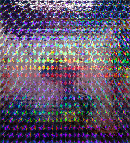 Dale Frank Those Sausage Sizzle mornings, 2017; DVD CDs and Epoxyglass on Perspex; 200 x 180 cm; enquire