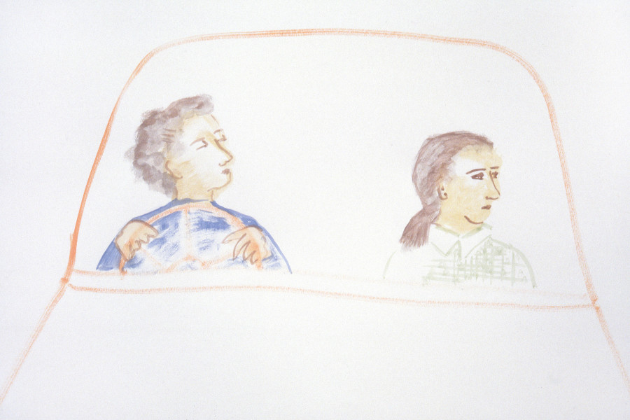 Vivienne Shark LeWitt, untitled sketch (mother and daughter in car), 1994; watercolour on paper; 55 x 75 cm