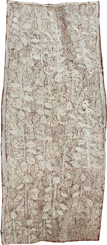 Nyapanyapa Yunupiŋu Marwat, 2011; 4077E; natural earth pigments on bark; 174 x 75 cm; enquire