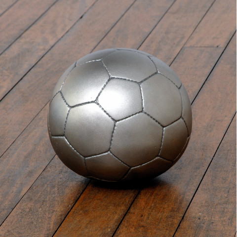 James Angus Soccerball dropped from 35,000 feet, 2006; from the series Exhibited at Art 38 Basel, Switzerland, 2007; stainless steel; 20 x 20 x 19.5 cm; Edition of 5 + AP 2; enquire