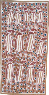 Clara Wubukwubuk Warryu - Flying Foxes, 1991; natural ochre pigments on Stringybark; 86 x 44 cm; enquire