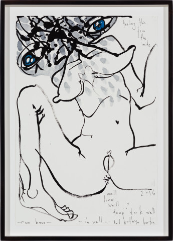 Del Kathryn Barton feeling this from the inside - raw bass - oh well - well love well deep dark well, 2016; ink and gouache on paper; 64 x 46 cm; more info; enquire