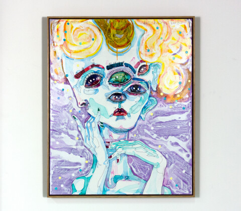 Del Kathryn Barton yellow shoot, 2016; acrylic on french linen; 86 x 65 cm; (framed); enquire