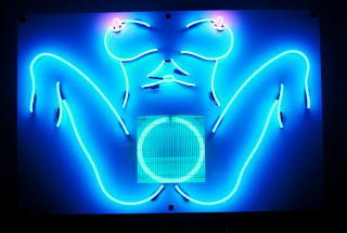 Julie Rrap O, 1999; perspex, neon, insect zapper, sound; dimensions variable; Edition of 3; enquire