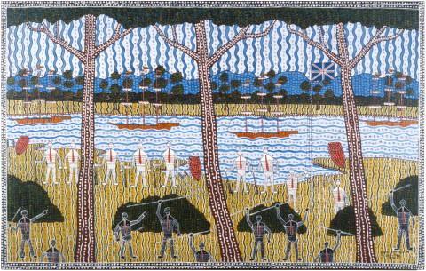 Robert Campbell Jnr Phillip’s Landing, 1988; acrylic on canvas; 125 x 176.5 cm; enquire