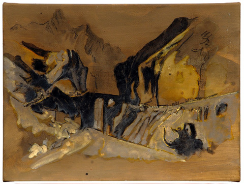 Mandy Martin Epic Fatality; Hannibal and Turner Passing the Alps, 2007; Ochre, pigment and acrylic on arches paper; 30 x 40 cm; enquire
