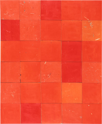 Rosalie Gascoigne Love Apples, 1992; retro-reflective road signs on plywood; 128.3 x 106.6 cm; enquire
