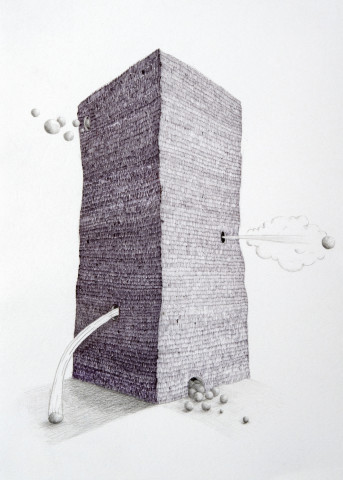 Teppei Kaneuji Tower #4, 2009; Ball-point pen & pencil on paper; 33.5 x 24 cm; enquire