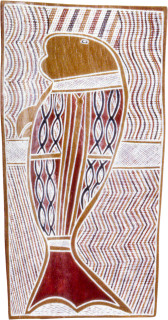 Charlie Djirarruwuy Muthalungu - Dugong, 1991; natural ochre on Stringybark; 63 x 33 cm; enquire