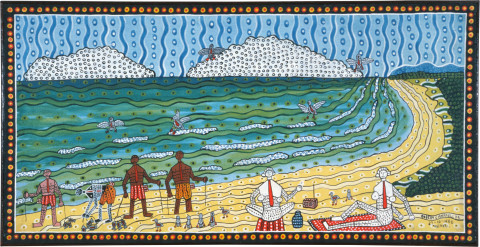 Robert Campbell Jnr Worming & Perving II, 1990; acrylic on canvas; 56.5 x 111 cm; enquire