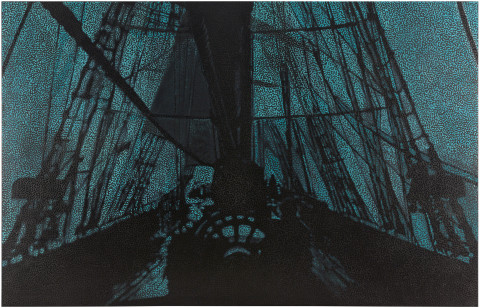 Daniel Boyd Untitled (FF), 2017; oil and archival glue on linen; 193.5 x 302 cm; enquire