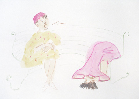 Vivienne Shark LeWitt untitled sketch (two women on a park bench), 1994; watercolour on paper; 55 x 75 cm; enquire