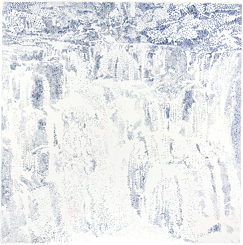 Nike Savvas Waterfall (blue), 2003; foil and acrylic on canvas; 162.5 x 160 cm; enquire