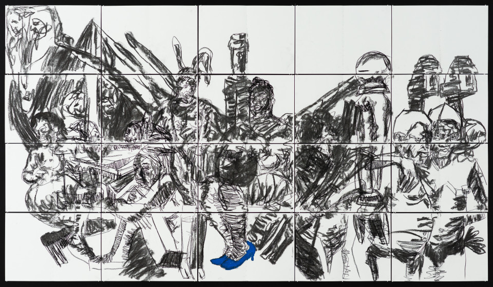 (Blue) Heels, 2021, charcoal and pastel on archival paper, 120 x 210 cm