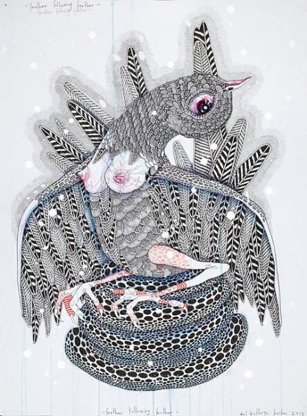 Del Kathryn Barton feather following feather, 2012; water colour, gouache and ink on hot pressed paper; 82 x 62 cm; enquire