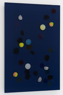 Jim Lambie November 1976, Waterfall, 2026; resin, sunglasses lens, birch plywood, paint; 91.5 x 61 x 5 cm; enquire