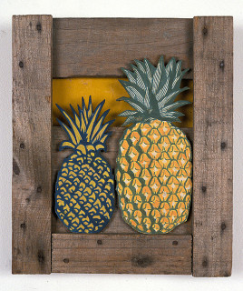 Rosalie Gascoigne Pineapple Pieces No. 4, 1985; wood and retro-reflective road sign on wood; 32 x 27 cm; enquire