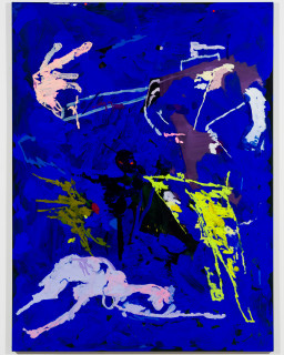 Tom Polo the rescuers, 2026; acrylic and Flashe on polycotton; 182 x 138 cm; enquire
