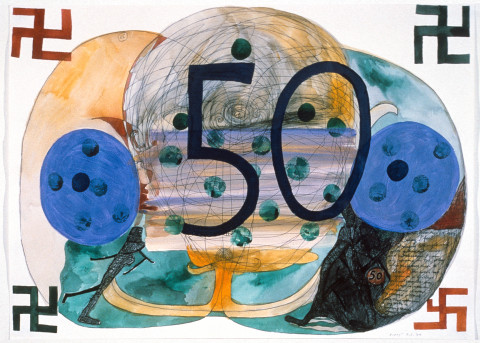 Gareth Sansom Fifty, 1989; acrylic, watercolour and pentel pen on paper; 56 x 76 cm; enquire
