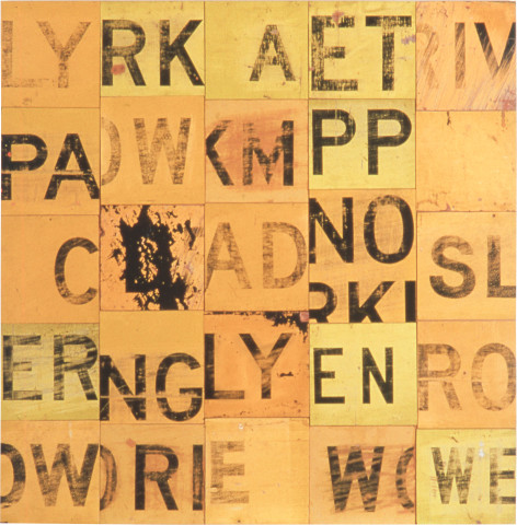 Rosalie Gascoigne Top Brass, 1990; retro-reflective road signs on plywood; 142 x 141 cm; enquire