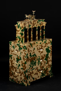 Fiona Hall The Barbarians at the Gate (detail), 2010-2026; wooden beehives, wood and metal architectural models, plastic 'action' dolls, paint; installation dimensions variable; enquire