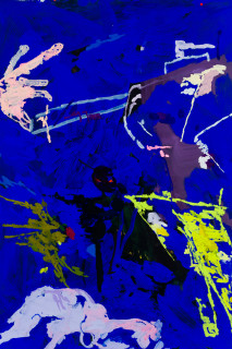 Tom Polo the rescuers (detail), 2026; acrylic and Flashe on polycotton; 182 x 138 cm; enquire