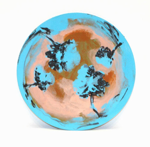 Tony Clark Landscape, 2005; acrylic and permanent ink on canvasboard; 18 cm diameter; enquire