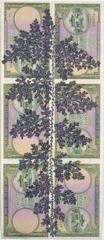 Fiona Hall Leaf Litter (detail), 2000-02; gouache on banknotes; dimensions variable; enquire