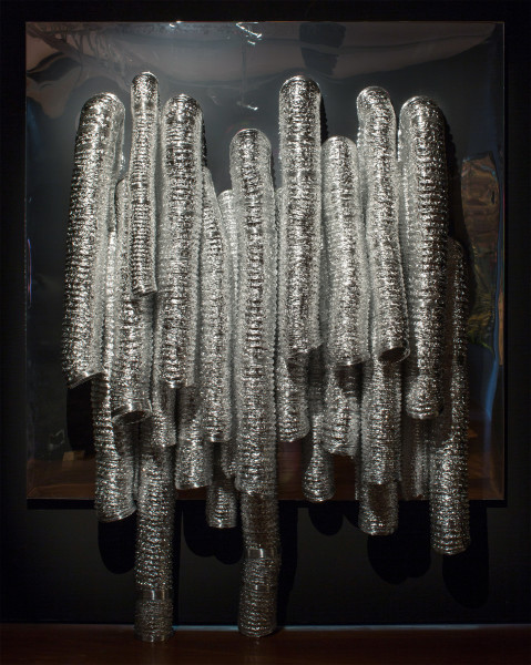 Dale Frank She was a collector of the best Art even though she relied on Emirates points to maintain her lifestyle, 2018; silver foil ducts in Epoxyglass on Perspex; 200 × 200cm, depth variable: 20-80 cm