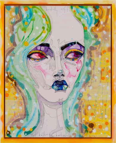 Del Kathryn Barton brutally soft, 2021; acrylic and archival spray paint on linen, hand finished frame; 110 x 89 cm; more info; enquire