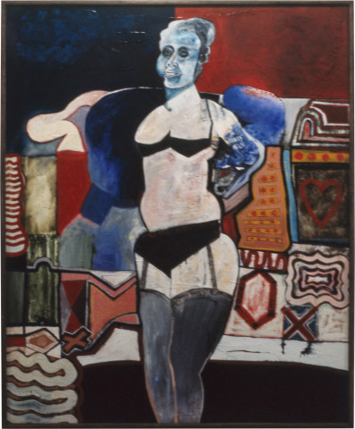 Gareth Sansom The blue masked transvestite, 1965; mixed media on hardboard; 175 x 137 cm; enquire