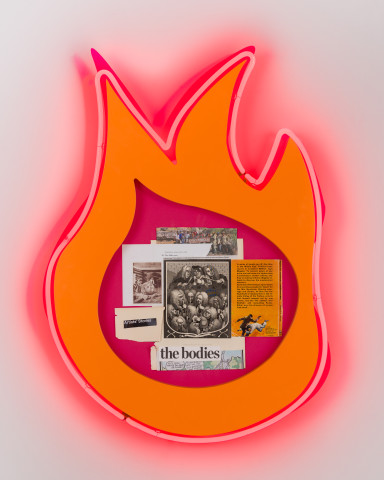 Brook Andrew This year, the fallen race..., 2020; paper, wood, neon, acrylic; 94 x 69 x 8.5 cm; more info; enquire