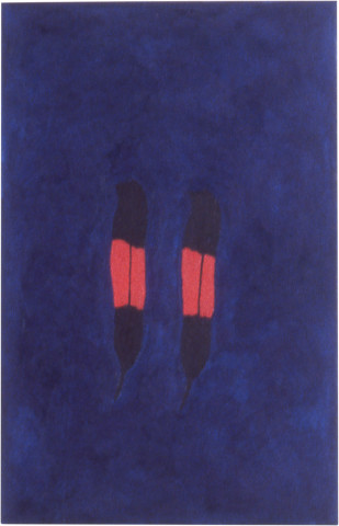 Fiona Foley Two Black Cockatoo Feathers, 1998; oil on canvas; 58.5 x 37.5 cm; enquire