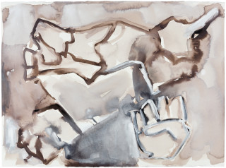 Fiona Hall Cage (Syria map 3), 2017; Cat no. 43; gouche and tapa dye on rag paper; 57 x 76 cm; enquire