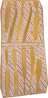 Clara Wubukwubuk Bush Food, 1989; natural ochre pigments on Stringybark; 111 x 68 cm; enquire