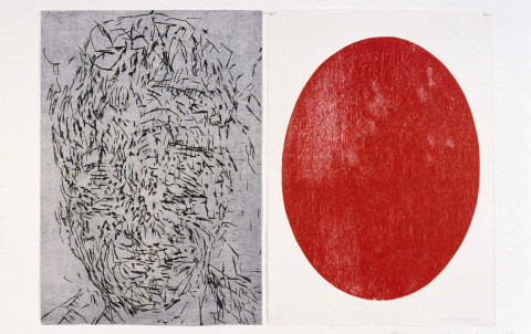 Mike Parr The Head, 1989; 2 woodcuts on 290gsm Fabriano Tiepolo rag paper; enquire