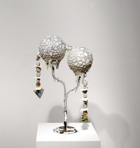 Rohan Wealleans Journey through the Centre of Two Worlds, 2006; from the series Exhibited in 'Stolen Ritual', 2006; paint, polystrene fibreglass and paint on candle stick holder; 50 x 28 x 13 cm; enquire