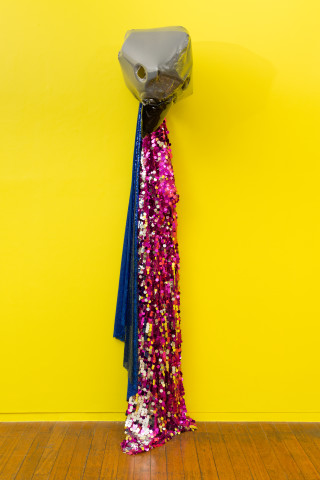 Mikala Dwyer Warning, 2021; plastic, acrylic paint, fabric, sequins; 215 x 42 x 47 cm; more info; enquire