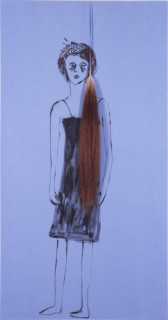 Jenny Watson Mindchatter, 1991; Oil on cotton & horse tail; 187 x 98 cm; enquire