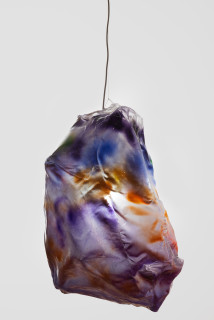 Mikala Dwyer Lamp Sculpture 1, 2024; PETG, acrylic paint, lightbulb, string; 90 x 90 x 50 cm; enquire