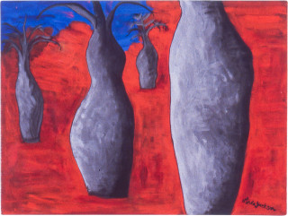 Linda Jackson Four Boabs, 1998; acrylic on wood; 44 x 60 cm; enquire
