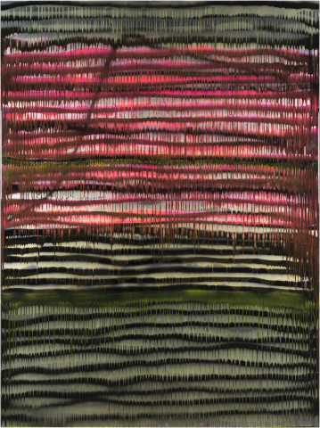 Dale Frank Mhaydz on the Qantas help line, 2018; spray enamel and Epoxyglass on Perspex; 200 x 150 cm; Enquire