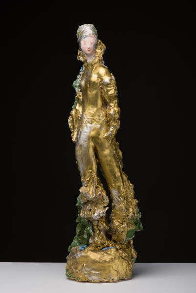 Linda Marrinon Golden woman, 2018, painted plaster, 72 x 21 x 16 cm